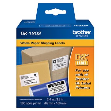 Picture of Brother DK1202 N/A 2.4" x 3.9" / 62mm x 100mm Die-cut White Paper Shipping Labels (100' length)