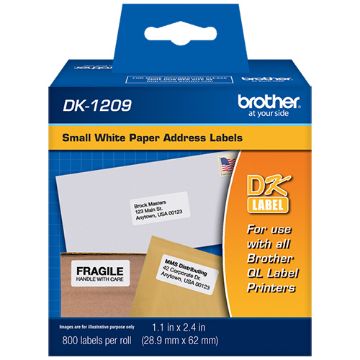 Picture of Brother DK1209 N/A 1.1" x 2.4" / 28.9mm x 62mm Die-cut Small White Paper Address Labels (300 pcs)