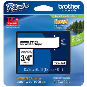 Picture of Brother TZe-241 (TZ-241) Black Print on White Label Tape