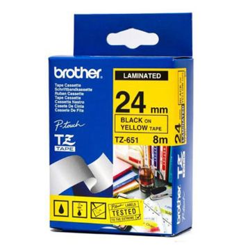 Picture of Brother TZe-651 (TZ-651) Black on Yellow P-Touch Label Tape