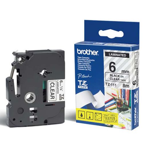 Picture of Brother TZe-111 (TZ-111) Black on Transparent P-Touch Label Tape